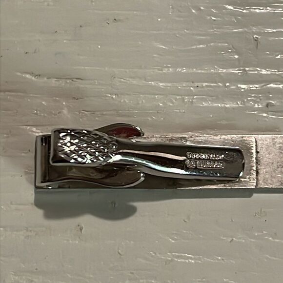 Vintage-1950s-1.5” x 0.33” Robbins Company Art Deco silver tone tie bar/clip - Picture 9 of 14